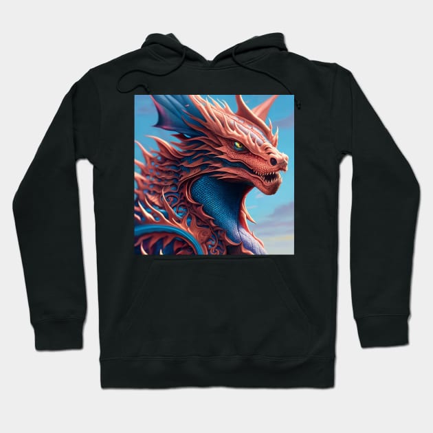 Intricate Copper and Blue Scaled Dragon Hoodie by dragynrain